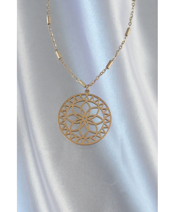 316L Çelik Zincir Gold Renk Lotus Model Kolye