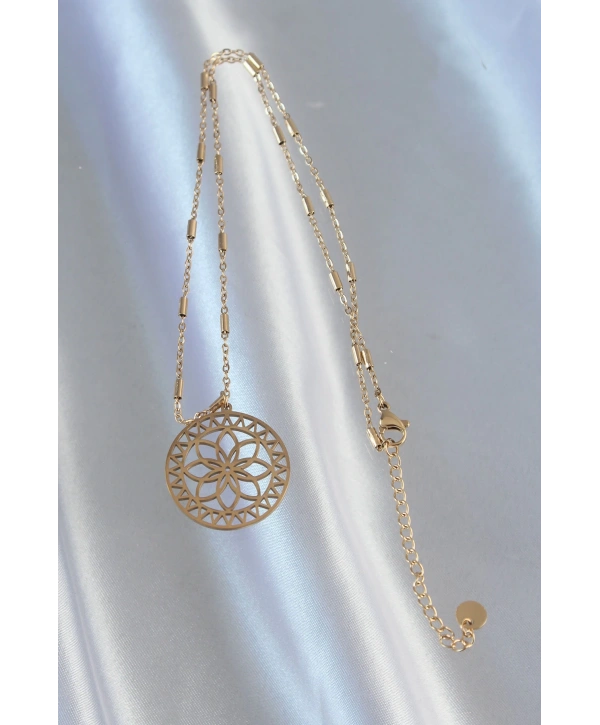 316L Çelik Zincir Gold Renk Lotus Model Kolye