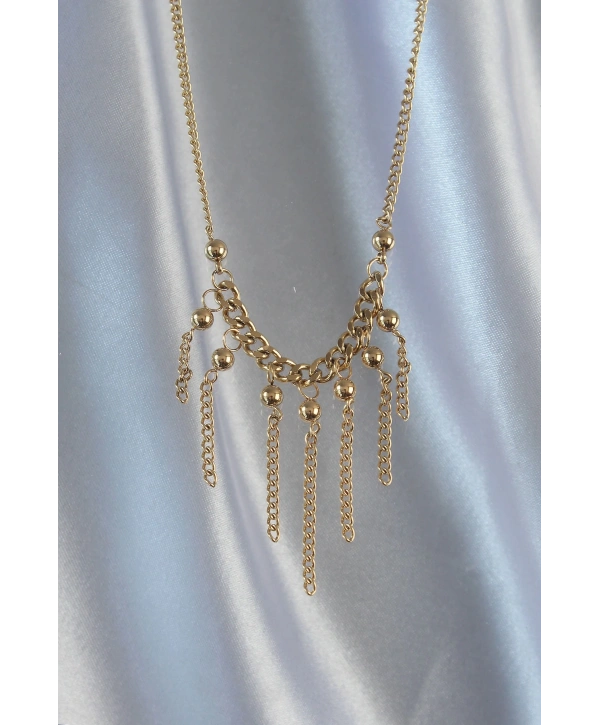 316L Çelik Zincir Gold Renk Topçuk Detay Sallantılı Zincir Kolye