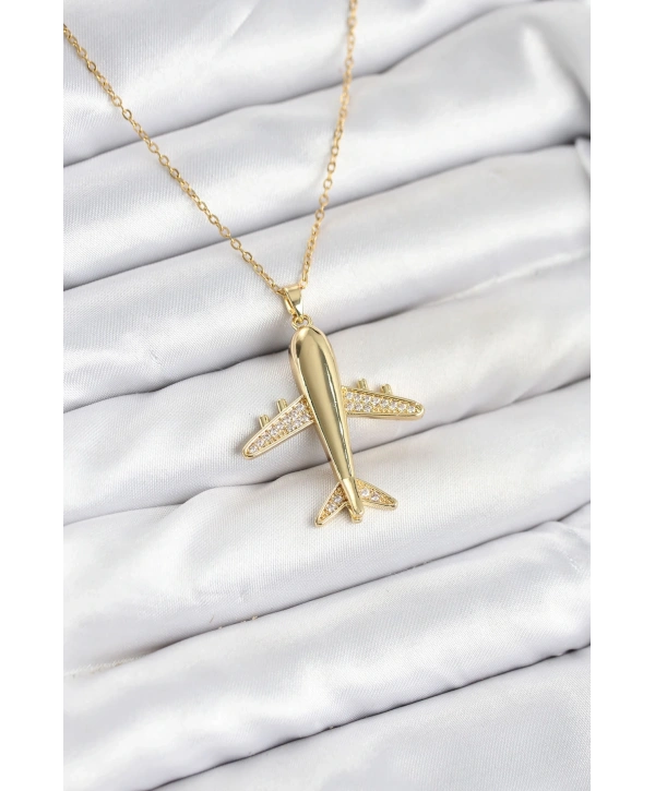 316L Çelik Zincir Gold Renk Uçak Model Kadın Kolye