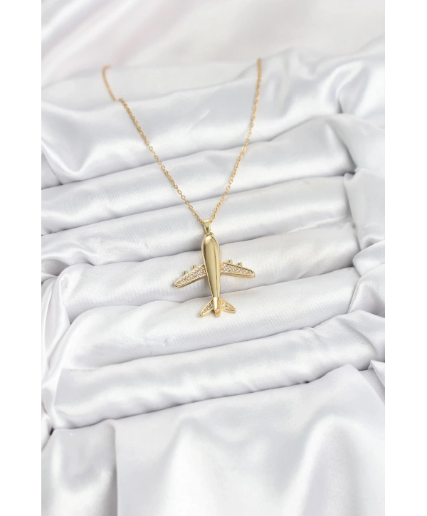 316L Çelik Zincir Gold Renk Uçak Model Kadın Kolye