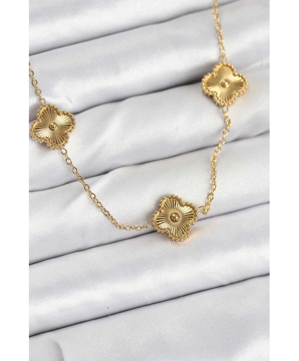 316L Çelik Zincir Gold Renk Yonca Kadın Kolye