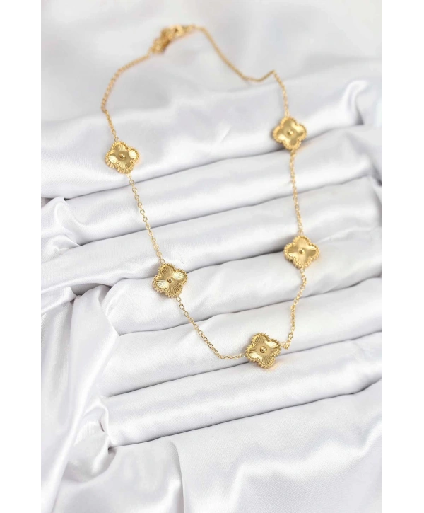 316L Çelik Zincir Gold Renk Yonca Kadın Kolye