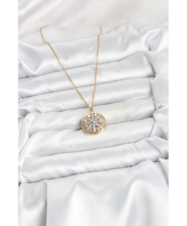 316L Çelik Zincir Gold Renk Zirkon Taşlı Kadın Kolye