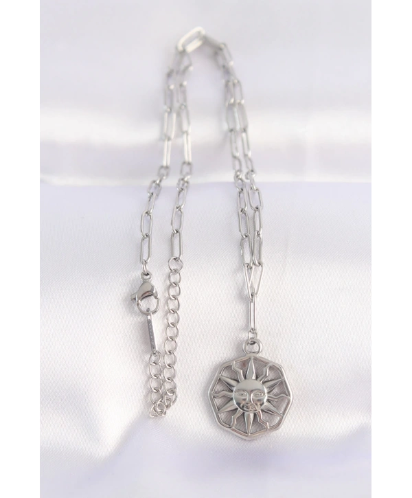 316L Çelik Zincir Gümüş Renk Güneş Kolye
