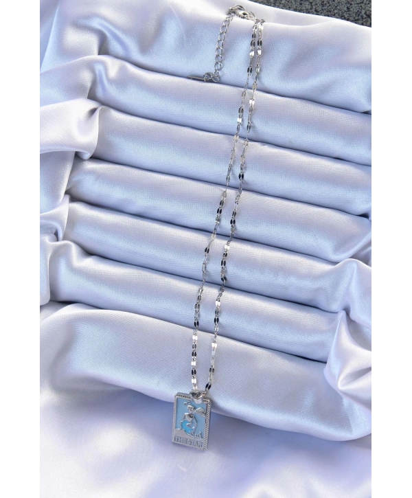 316L Çelik Zincir Gümüş Renk Mavi Mineli Tarot Kolye