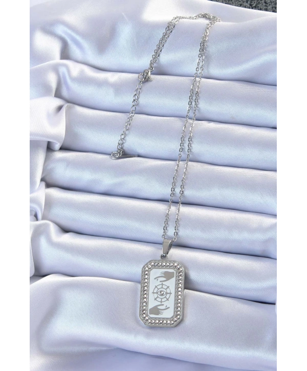 316L Çelik Zincir Gümüş Renk Mineli Zirkon Taşlı Göz Figür Tarot Kolye