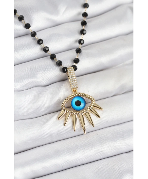 316L Çelik Zincir Kristal Boncuklu Göz Model Kadın Kolye
