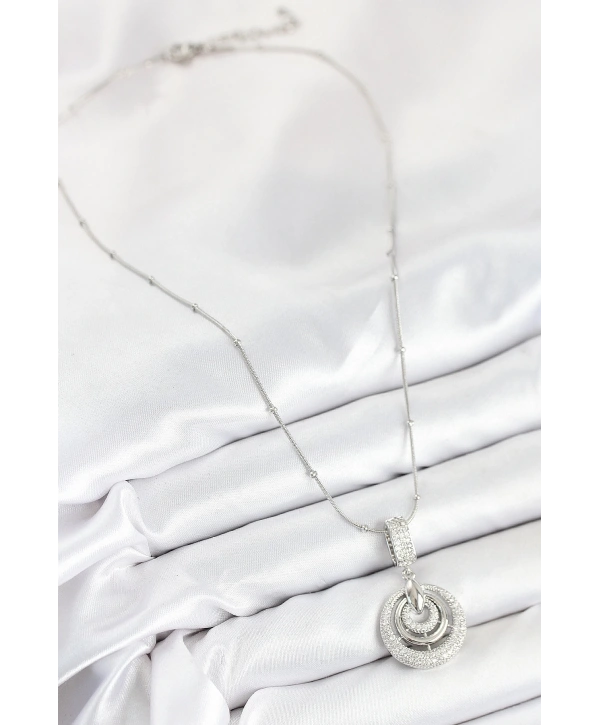 316L Çelik Zirkon Taşlı Çember Model Gümüş Renk Kadın Kolye