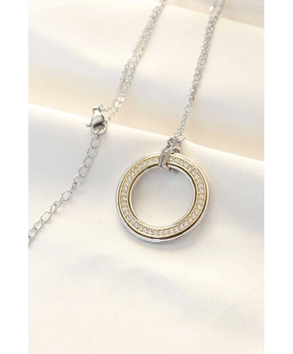 316L Çelik Zirkon Taşlı Çift Renkli Tifany Kolye