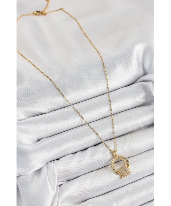 316L Çelik Zirkon Taşlı Düğüm Model Gold Renk Kadın Kolye