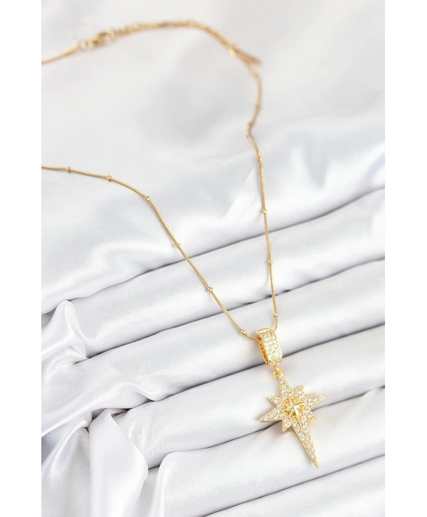 316L Çelik Zirkon Taşlı Kutup Yıldızı Model Gold Renk Kadın Kolye