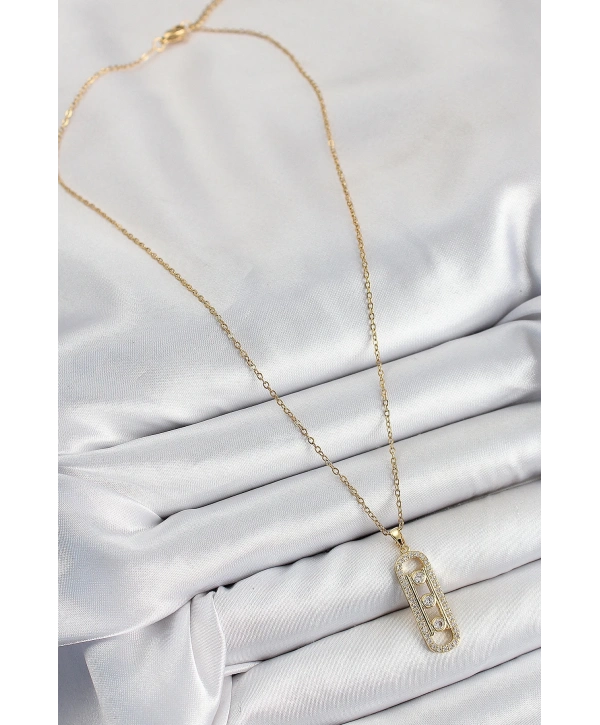 316L Çelik Zirkon Taşlı Messika Model Gold Renk Kadın Kolye