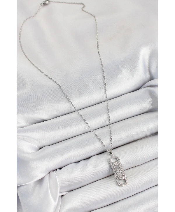 316L Çelik Zirkon Taşlı Messika Model Gümüş Renk Kadın Kolye