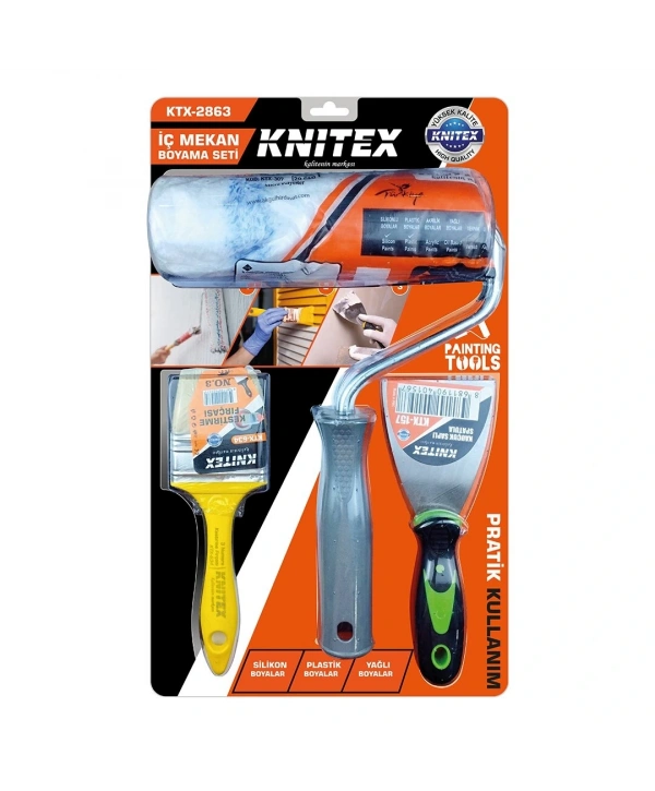 3PCS  NALBUR - BOYACI SET  SPATULA - KESTİRME FIRÇA - BOYA RULO 20CM (5047)