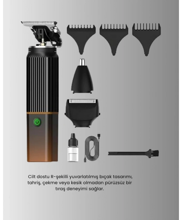 3’ü 1 Arada Şarjlı Erkek Bakım Seti – Saç, Sakal ve Burun Tüyü Kesme Makinesi