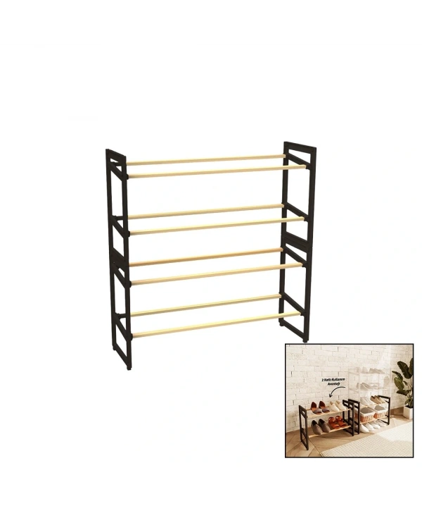 4 KATLI AHŞAP AYAKKABILIK 8 AYAKKABILIK 20X65X51CM ÇOK AMAÇLI RAF PORTATİF - VİDASIZ KOLAY MONTAJ (5047)