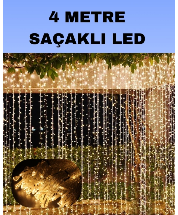 4 Metre Icicle Şelale Led Perde Işık Sarı Aydınlatma