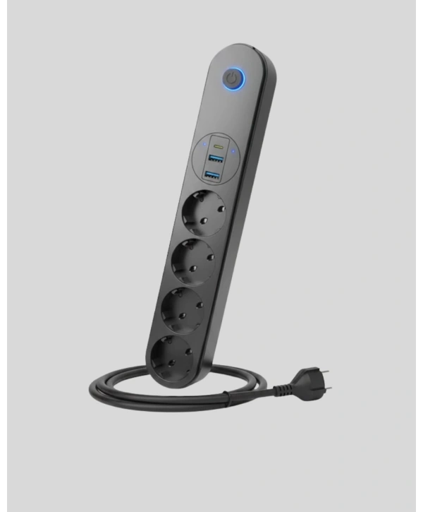 4 Priz 2 USB 1 Type-C Akım Korumalı Çoklu Priz Led Anahtarlı