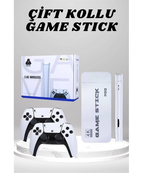 4K HD Görüntü Kaliteli Retro Game Stick 20000 Oyunlu Çift Kollu Beyaz Game Stick