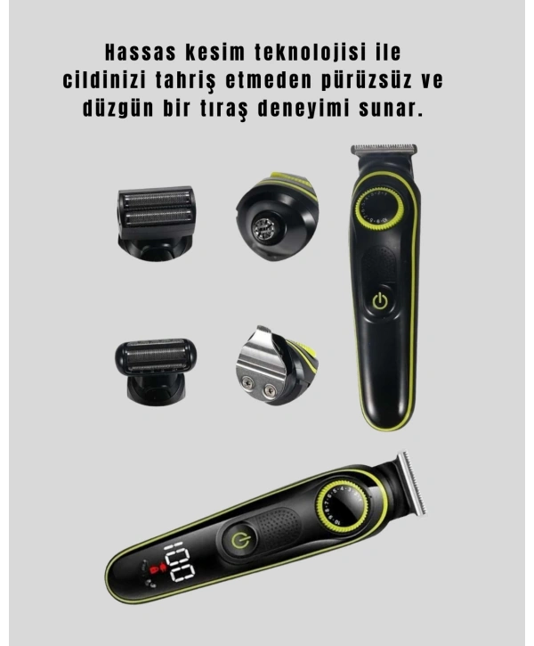 5 Başlıklı Çok Fonksiyonlu Saç Kesme ve Sakal Düzeltme Makinesi Erkek Bakım Aleti