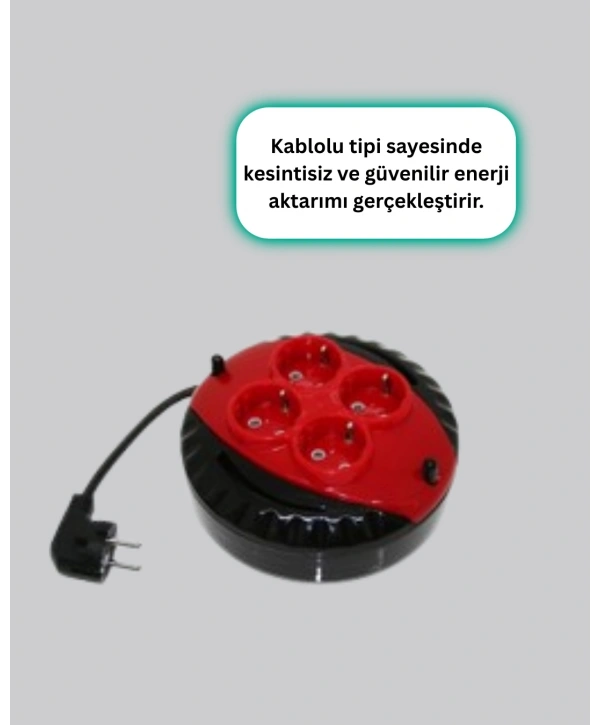 5 Metre Kablolu 4’lü Kırmızı Priz Makara