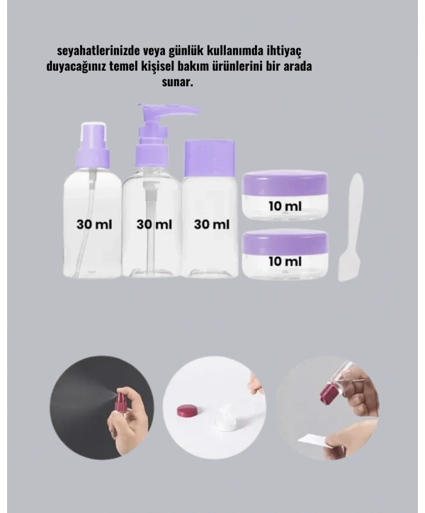 5 Parça Seyahat Kişisel Bakım Seti Şişe Sprey Krem Kutulu