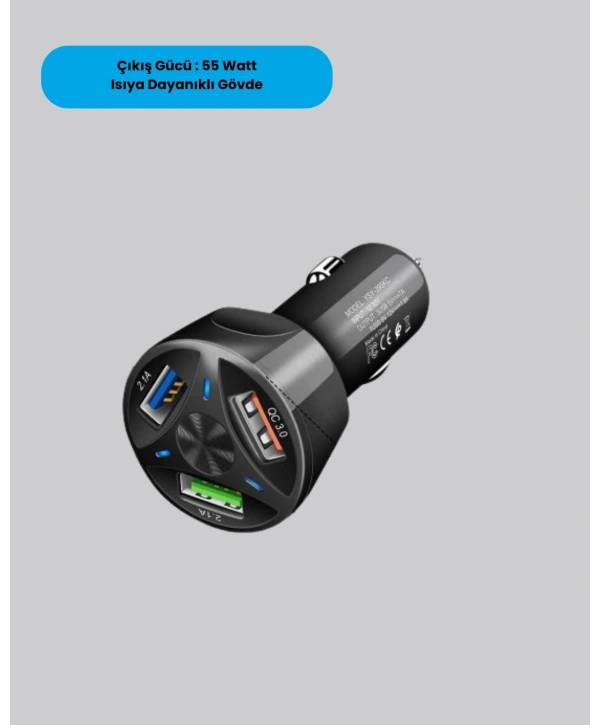 55W Hızlı Şarj Araç Çakmaklık Adaptörü QC 3.0 PD