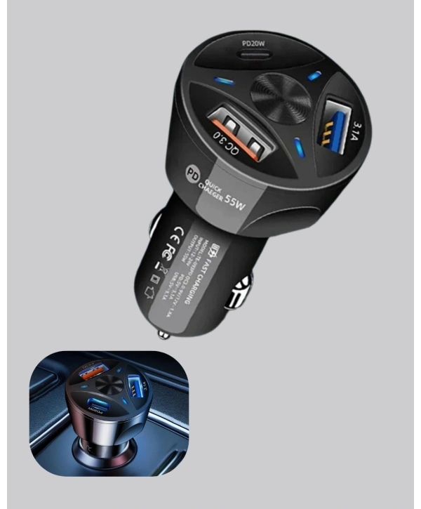 55W Hızlı Şarj Araç Çakmaklık Adaptörü QC 3.0 PD