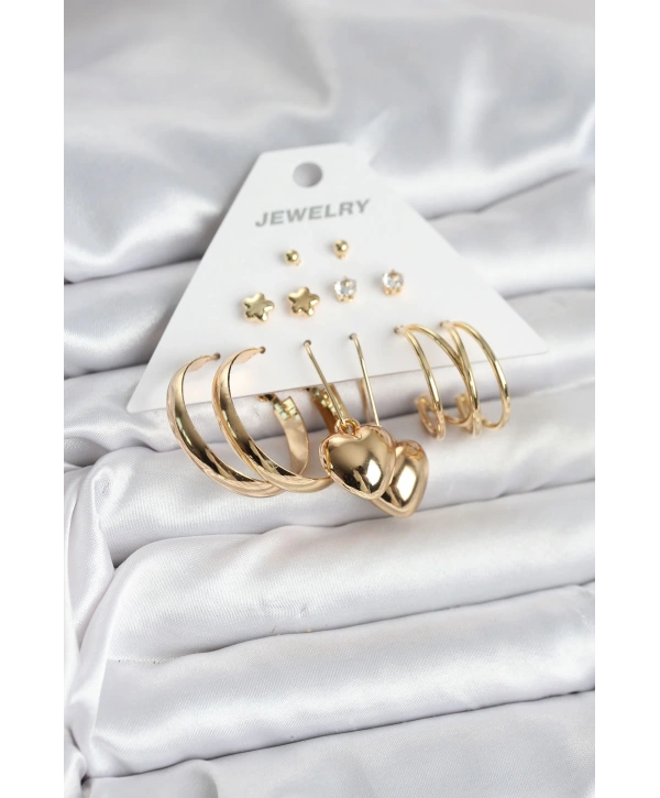 6 Çift Kadın Küpe Seti Gold Renk