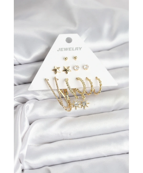 6 Çift Kadın Küpe Seti Gold Renk