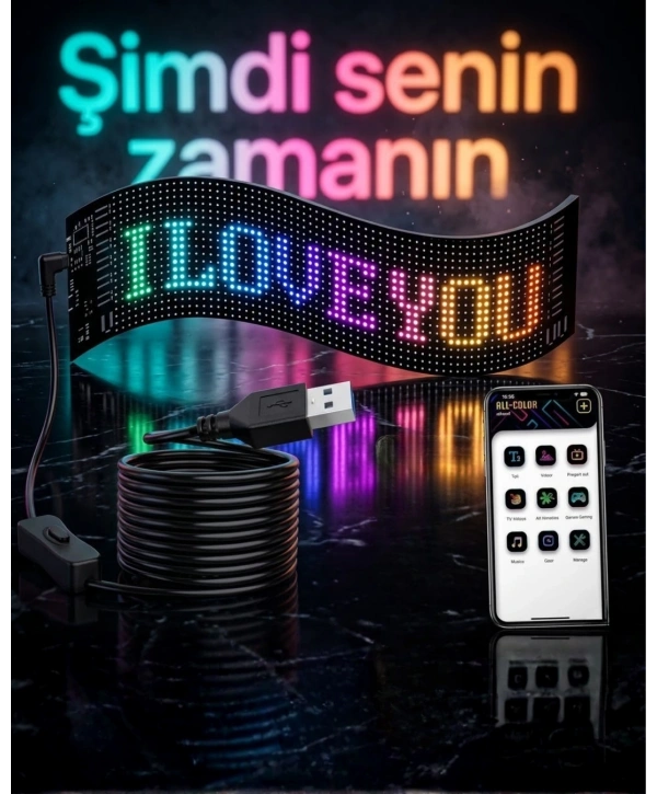 60 cm LED Matrix Panel 16x96 Piksel Bluetooth Kontrollü RGB Kayan Yazı Ekranı
