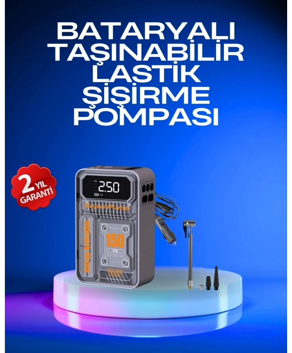 6000mAh Bataryalı LED Ekranlı Akıllı Hava Kompresörü