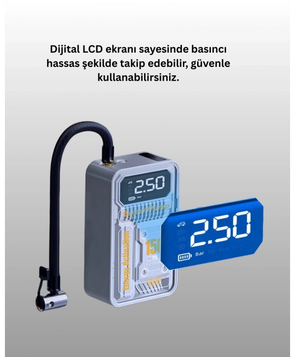 6000mAh Bataryalı LED Ekranlı Akıllı Hava Kompresörü
