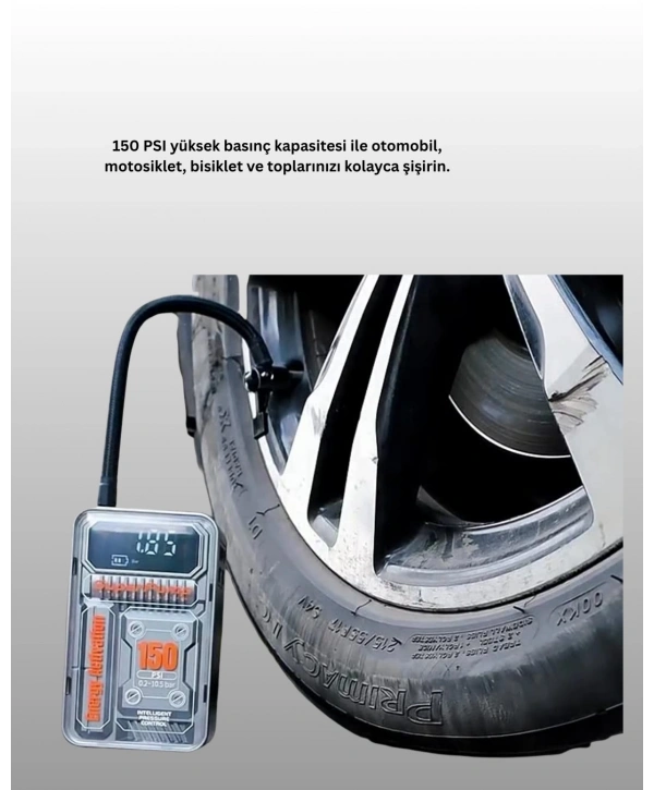 6000mAh Bataryalı LED Ekranlı Akıllı Hava Kompresörü