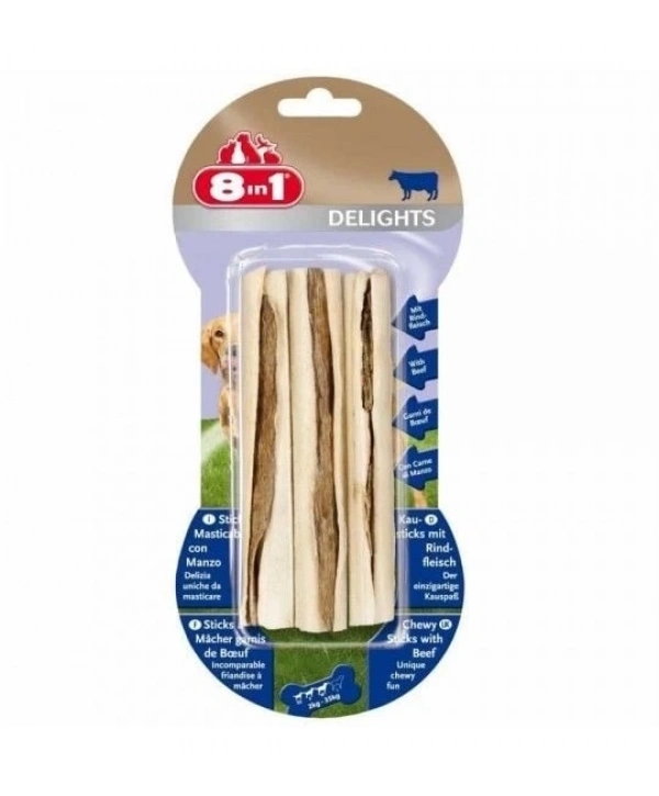 8 In 1 Delights Sticks Biftekli Köpek Kemik Ödülü 3x75 Gr