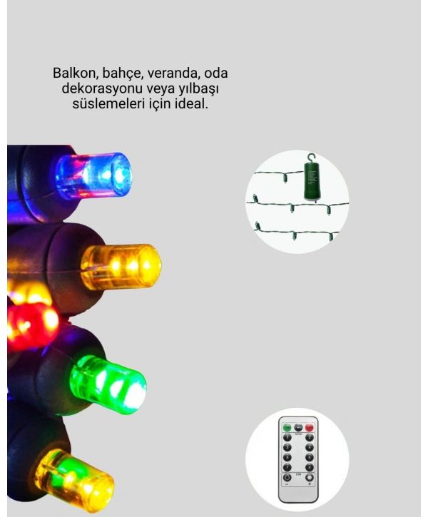 8 Modlu Zaman Ayarlı LED Perde Işık – Bahçe ve Balkon Dekorasyonu