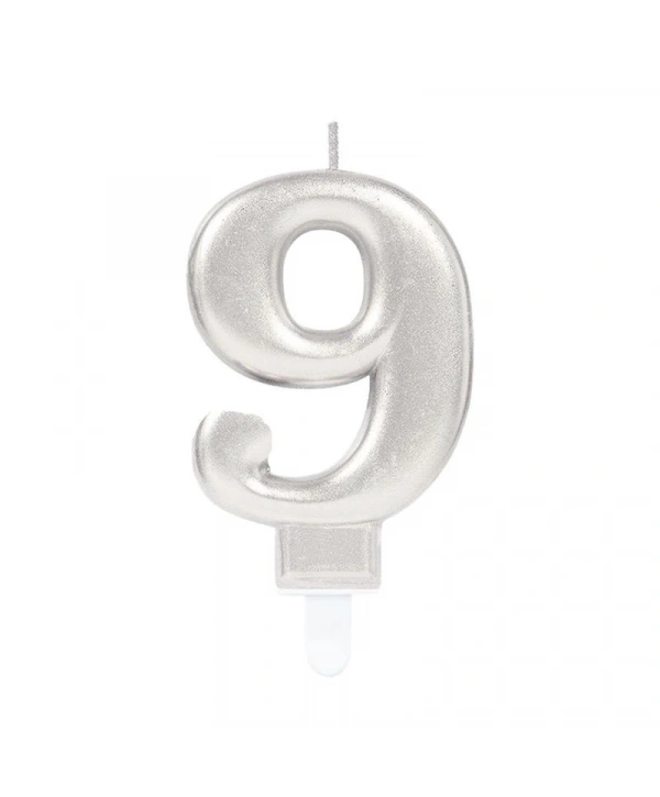 9 Rakam Mum Gümüş Renk (5047)