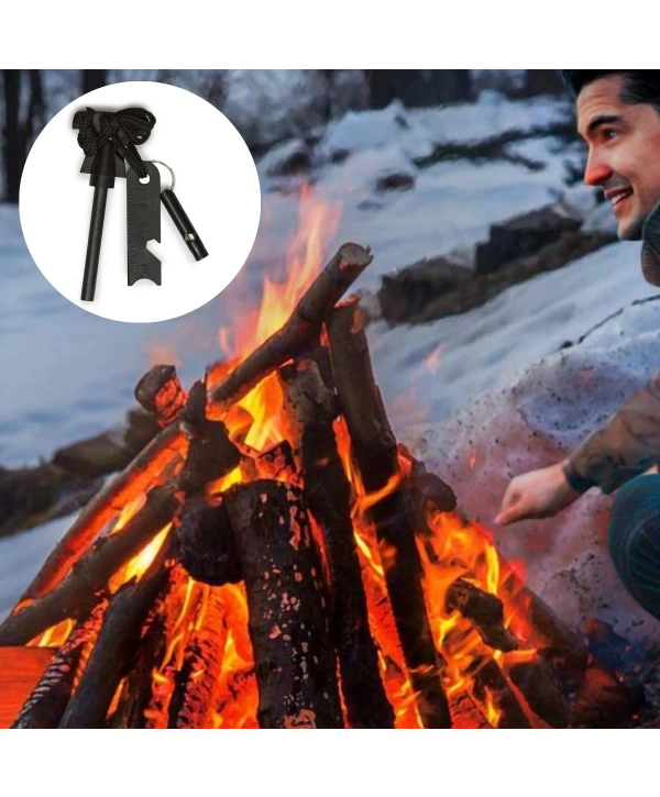 Acil Durum Magnezyum Çubuk Çakmaktaşı Hayatta Kalma Ateş Başlatıcı Çakmak Kiti Düdük Hediyeli (5047)