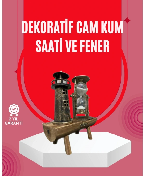 Ahşap Gövdeli Deniz Feneri Formlu Kum Saati – 15x20 cm Masa Dekoru
