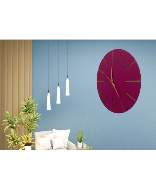 Ahşap Minimal Dekoratif Duvar Saati - 33x33 Cm Fuşya
