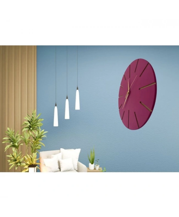 Ahşap Minimal Dekoratif Duvar Saati - 33x33 Cm Fuşya