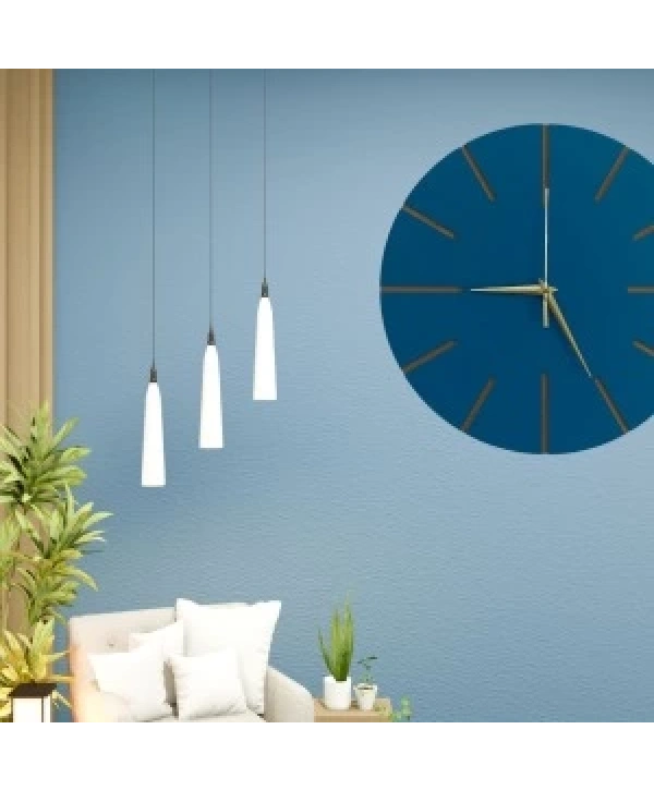 Ahşap Minimal Dekoratif Duvar Saati - 33x33 Cm İndigo