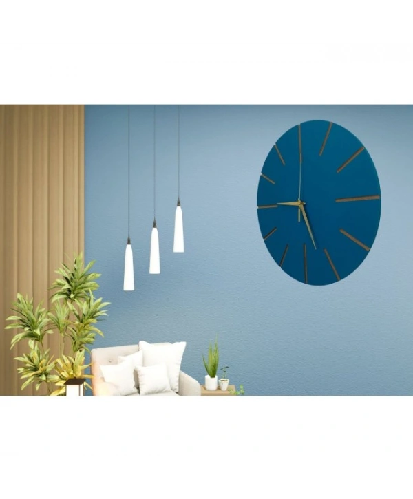 Ahşap Minimal Dekoratif Duvar Saati - 33x33 Cm İndigo