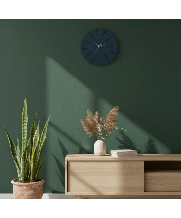 Ahşap Minimal Dekoratif Duvar Saati - 33x33 Cm İndigo