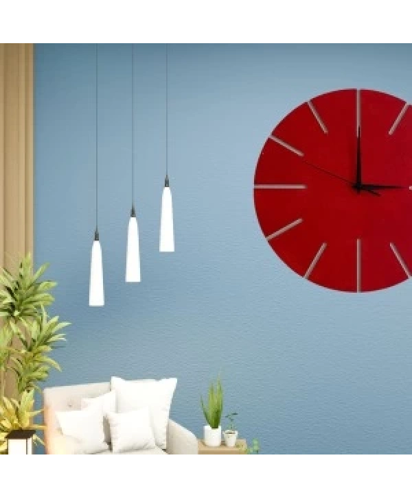 Ahşap Minimal Dekoratif Duvar Saati - 33x33 Cm Kırmızı