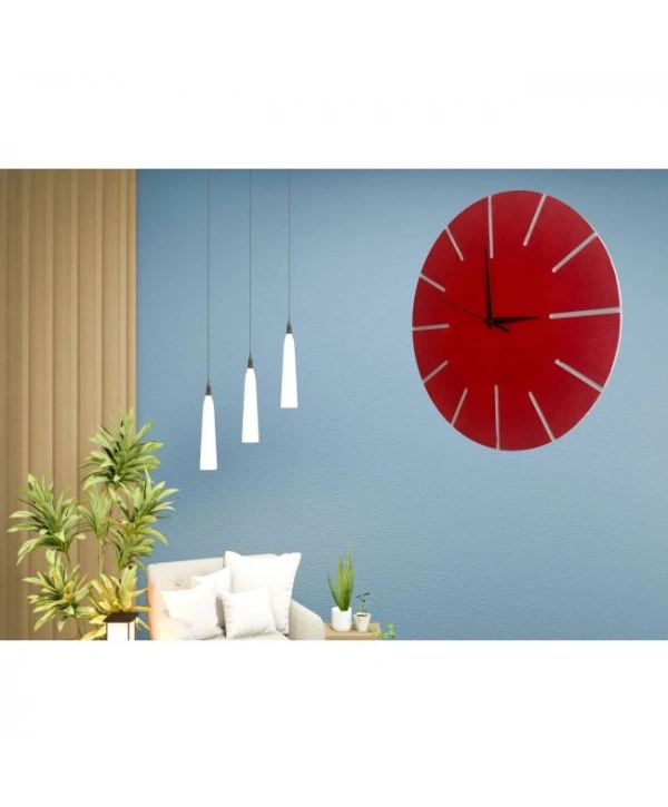 Ahşap Minimal Dekoratif Duvar Saati - 33x33 Cm Kırmızı
