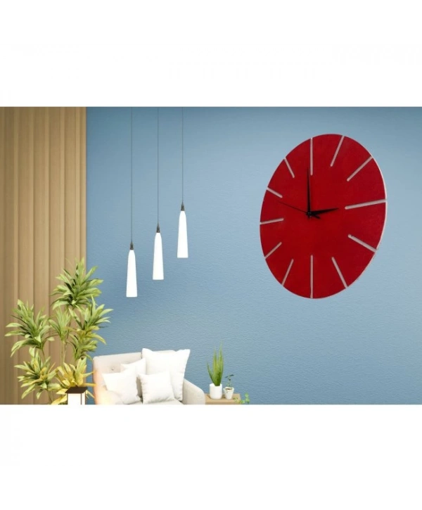 Ahşap Minimal Dekoratif Duvar Saati - 33x33 Cm Kırmızı