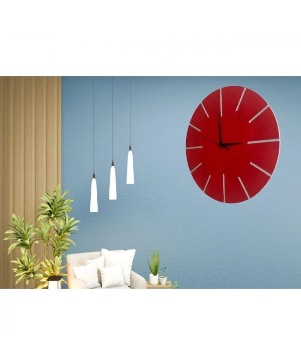 Ahşap Minimal Dekoratif Duvar Saati - 33x33 Cm Kırmızı