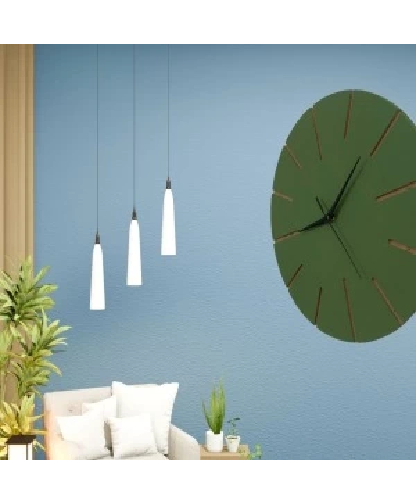 Ahşap Minimal Dekoratif Duvar Saati - 33x33 Cm Koyu Yeşil